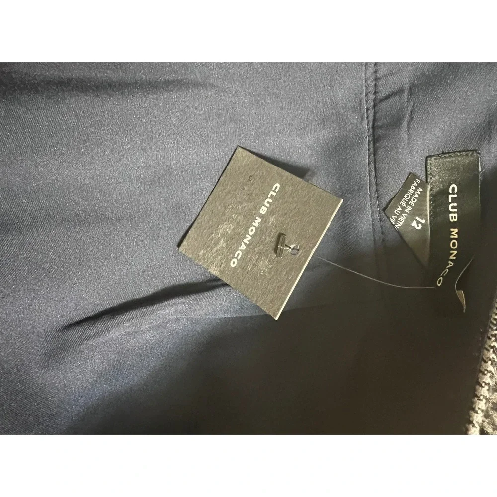 Club Monaco Grey Blue Glen Plaid Buckle Wrap Mini Skirt Asymmetrical Hem Size 12 - Picture 9 of 11